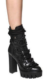 Rope Lace-Up Leather Boots in Black