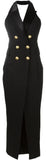 Black Double-Breasted Sleeveless Waistcoat Dress - DESIGNER INSPIRED FASHIONS