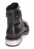 Studded Lace-Up Cap-Toe Boot, Black