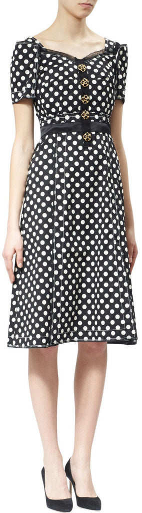 Black & White Polka Dot Print Dress - DESIGNER INSPIRED FASHIONS