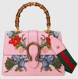 Dionysus Embroidered Leather Top Handle Bag, Pink - DESIGNER INSPIRED FASHIONS