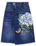 Floral-Appliques Embroidered Denim Mini Skirt