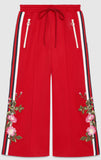 Embroidered Technical Jersey Jacket and Embroidered Wide Leg Jogging Pants, Red