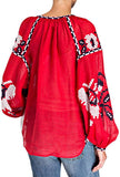 Embroidered Linen Blouse, Red