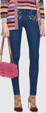 Floral-Embroidery Skinny Denim Jeans