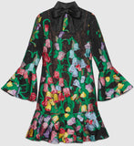 Floral Organdy Jacquard and Lace Dress