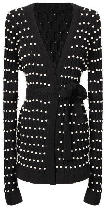 Pearl-Embellished Knit Cardigan
