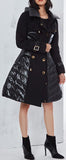 Black Flared Double-Breasted Puffer Coat