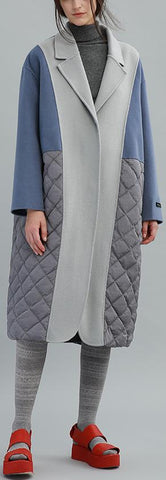 Color-Contrast Wool Quilted Down Coat