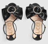 Leather Sandals with Jeweled Leather Bow