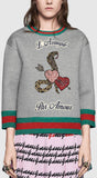 'L'aveugle par amour' Double Fleece Embellished Sweatshirt in Grey - DESIGNER INSPIRED FASHIONS