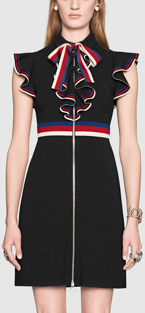'Sylvie Web' Ruffle Zip-Front Dress, Black - DESIGNER INSPIRED FASHIONS