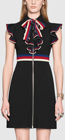 'Sylvie Web' Ruffle Zip-Front Dress, Black - DESIGNER INSPIRED FASHIONS