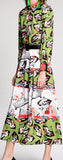 Fan-Printed Blouse & Skirt Set