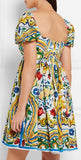 'Majolica' Print Babydoll Dress - Multi Color - DESIGNER INSPIRED FASHIONS