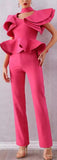 Ruffle Peplum Top and Pant Set, Hot Pink