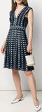 Knit V-Neck Pleated Mini Dress, Dark Blue