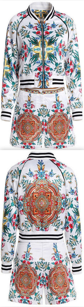 Printed Bomber Jacket and Short Set