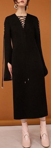 Black Lace-up Midi Dress