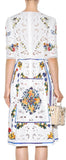 Laser-Cut Tile Print Dress in White - DESIGNER INSPIRED FASHIONS