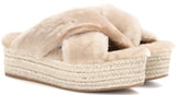 Fur Criss-Cross Platform Espadrille Sandals - Apricot - DESIGNER INSPIRED FASHIONS
