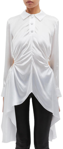 Ruched Cut-Out Waist Drape Blouse