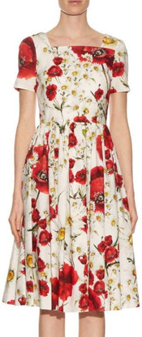 Red Poppy-Print Dress