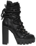 Rope Lace-Up Leather Boots in Black