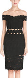 Cut-Out Scalloped Of-the-Shoulder Stretch Cocktail Dress - Red or Black