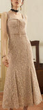 Lace-Up Sleeveless Midi Lace Dress, Apricot