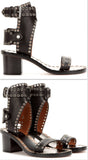 'Jaeryn' Embellished Black Leather Sandals - DESIGNER INSPIRED FASHIONS