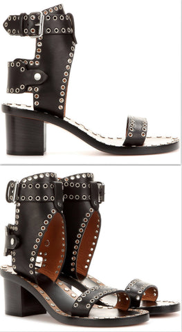'Jaeryn' Embellished Black Leather Sandals - DESIGNER INSPIRED FASHIONS