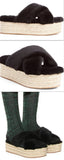 Fur Criss-Cross Platform Espadrille Sandals - Black - DESIGNER INSPIRED FASHIONS