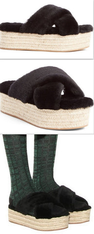 Fur Criss-Cross Platform Espadrille Sandals - Black - DESIGNER INSPIRED FASHIONS
