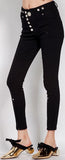 Metal-Button-Embellished Skinny Pants, Black