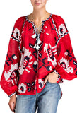 Embroidered Linen Blouse, Red