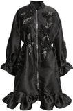 Bead-Embellished Embroidered Ruffled Satin Coat