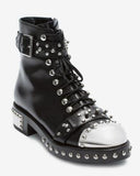 Studded Lace-Up Cap-Toe Boot, Black
