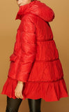 Short Down Coat with Skirt-Hem, Red