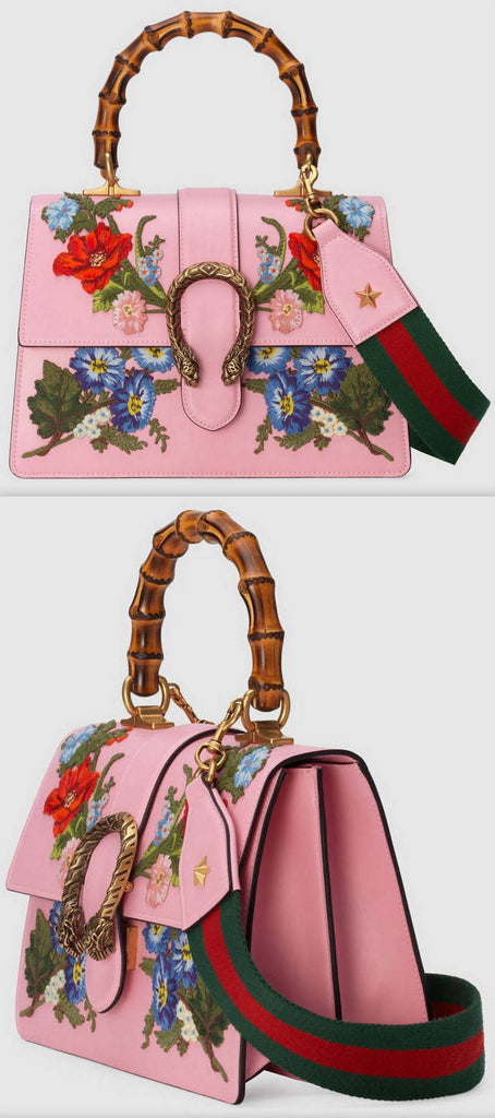 Dionysus Embroidered Leather Top Handle Bag, Pink - DESIGNER INSPIRED FASHIONS