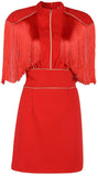 Fringed-Shoulder Mini Dress - Black, Red or White - DESIGNER INSPIRED FASHIONS