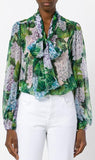 Hydrangea Print Pussy-Bow Silk Blouse | DESIGNER INSPIRED FASHIONS