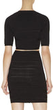 Black Paneled Stretch Zip Crop Top & Skirt Set - DESIGNER INSPIRED FASHIONS