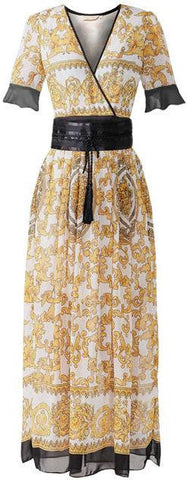 Long Printed Dress with Belt - DESIGNER INSPIRED FASHIONS