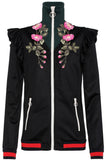 Embroidered Technical Jersey Jacket and Embroidered Wide Leg Jogging Pants, Black
