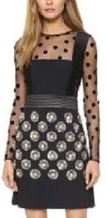 Black Sheer Panel Polka Dot Sequin Dress - DESIGNER INSPIRED FASHIONS
