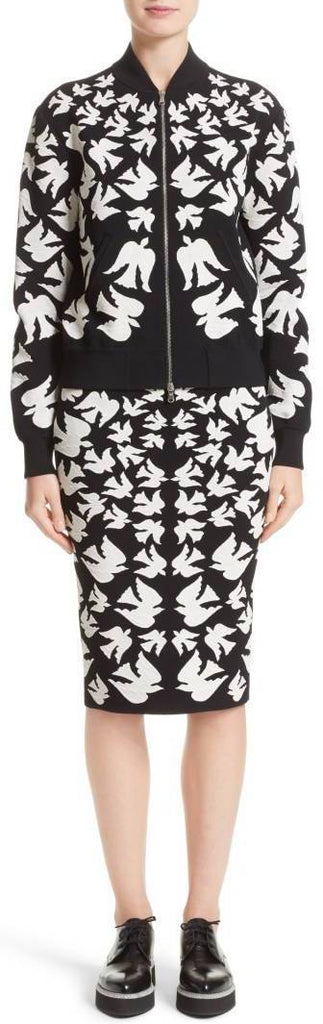 Swallow Jacquard Knit Zip Sweater & Pencil Skirt Set
