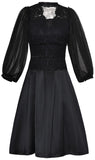 Black Tulle-Sleeve Lace Evening Dress