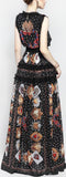 Mixed Print Ruffle-Trimmed Sleeveless Maxi Dress