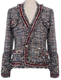 Fringed Tweed Knit Jacket in Red or Grey - DESIGNER INSPIRED FASHIONS